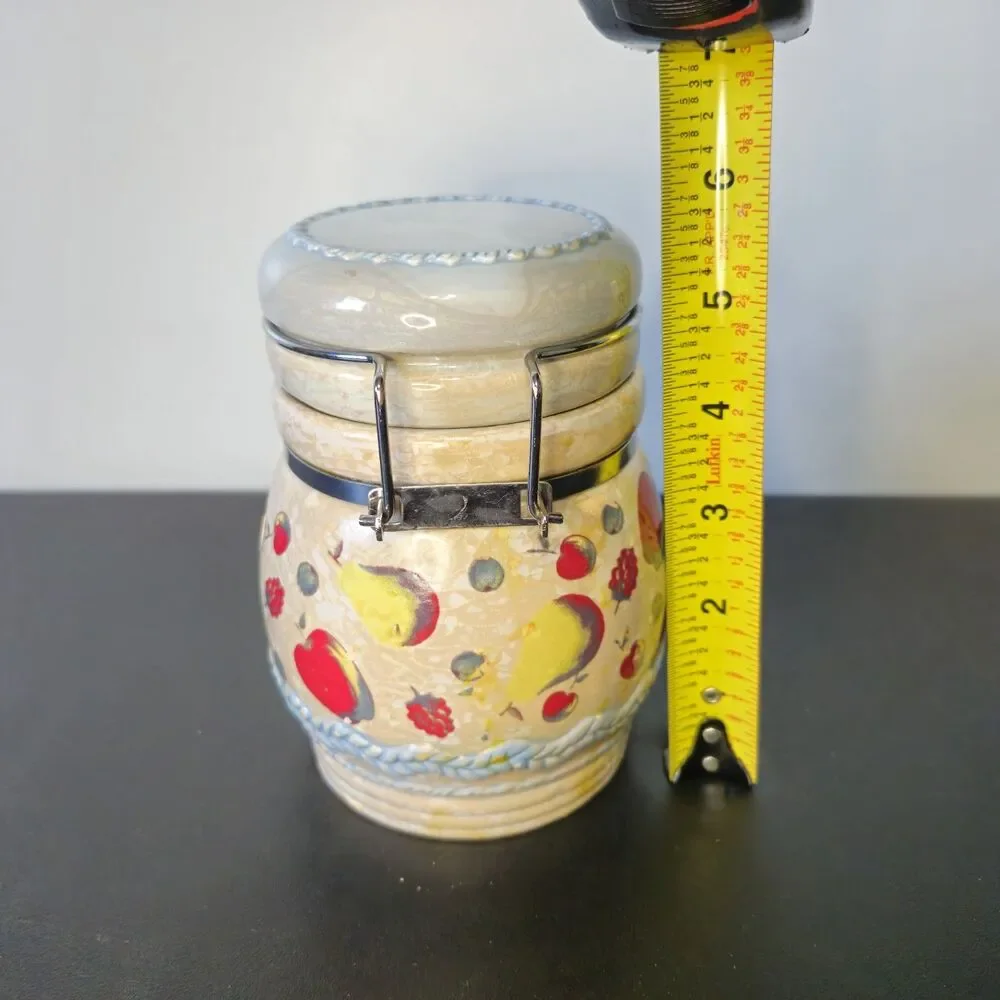 Vintage MSRF Inc Ceramic Fruit Canister Jar Metal Hinged Locking Lid Cottagecore
